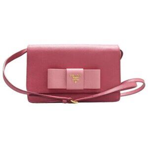 PRADA Saffiano Pink Bow Leather Shoulder Bag 390-082825
